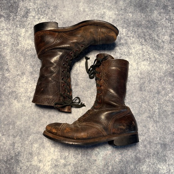 VTG 1953 Vietnam Era US Army Combat Boots International Shoe Co Brown Leather 8W main image 9